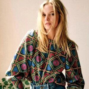 SEZANE Women’s 36 (US 4) Jordyn Blouse Multicolored Embroidery Floral Top Shirt